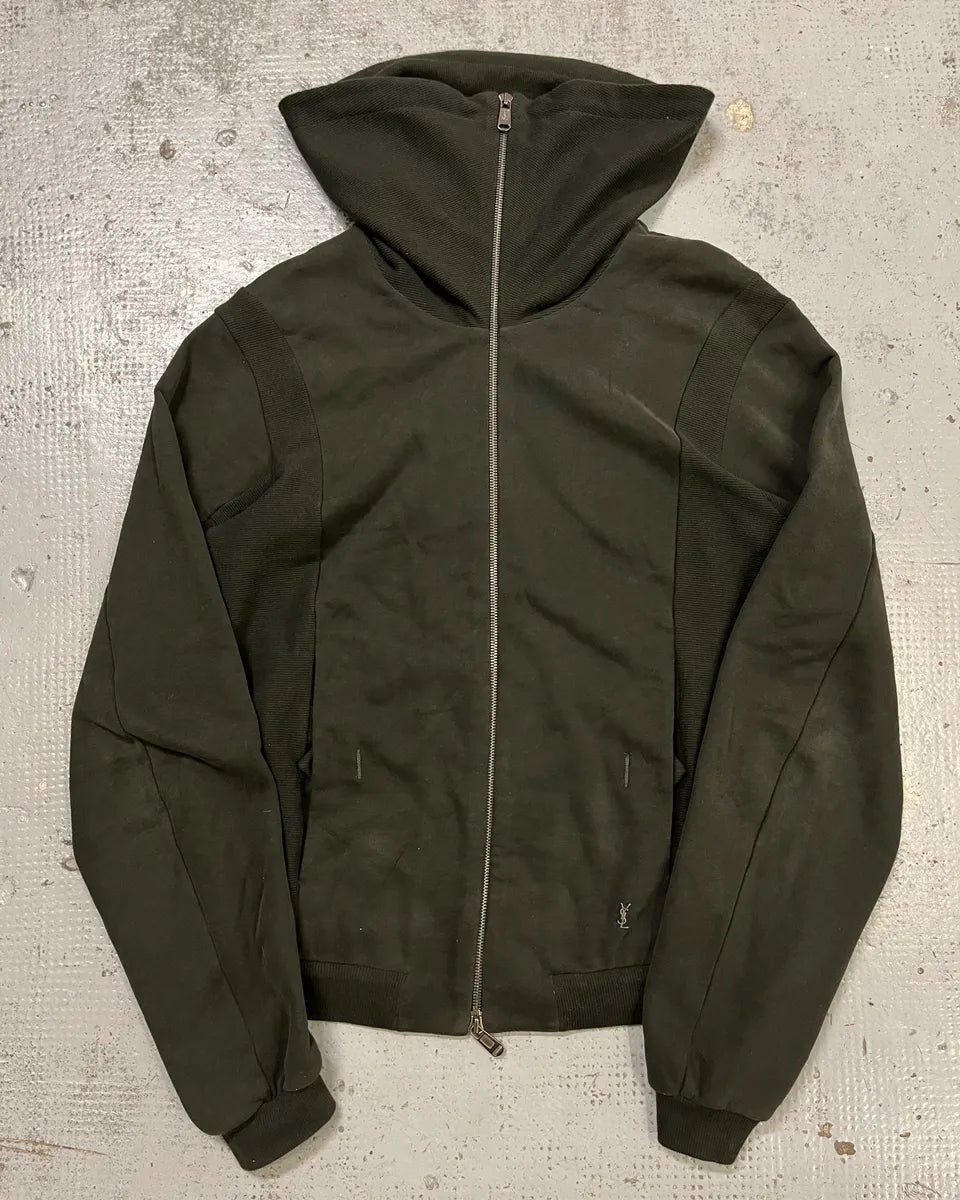 2000s Yves Saint Laurent Khaki High Collar Zip-up Sweater FPESJAo 0