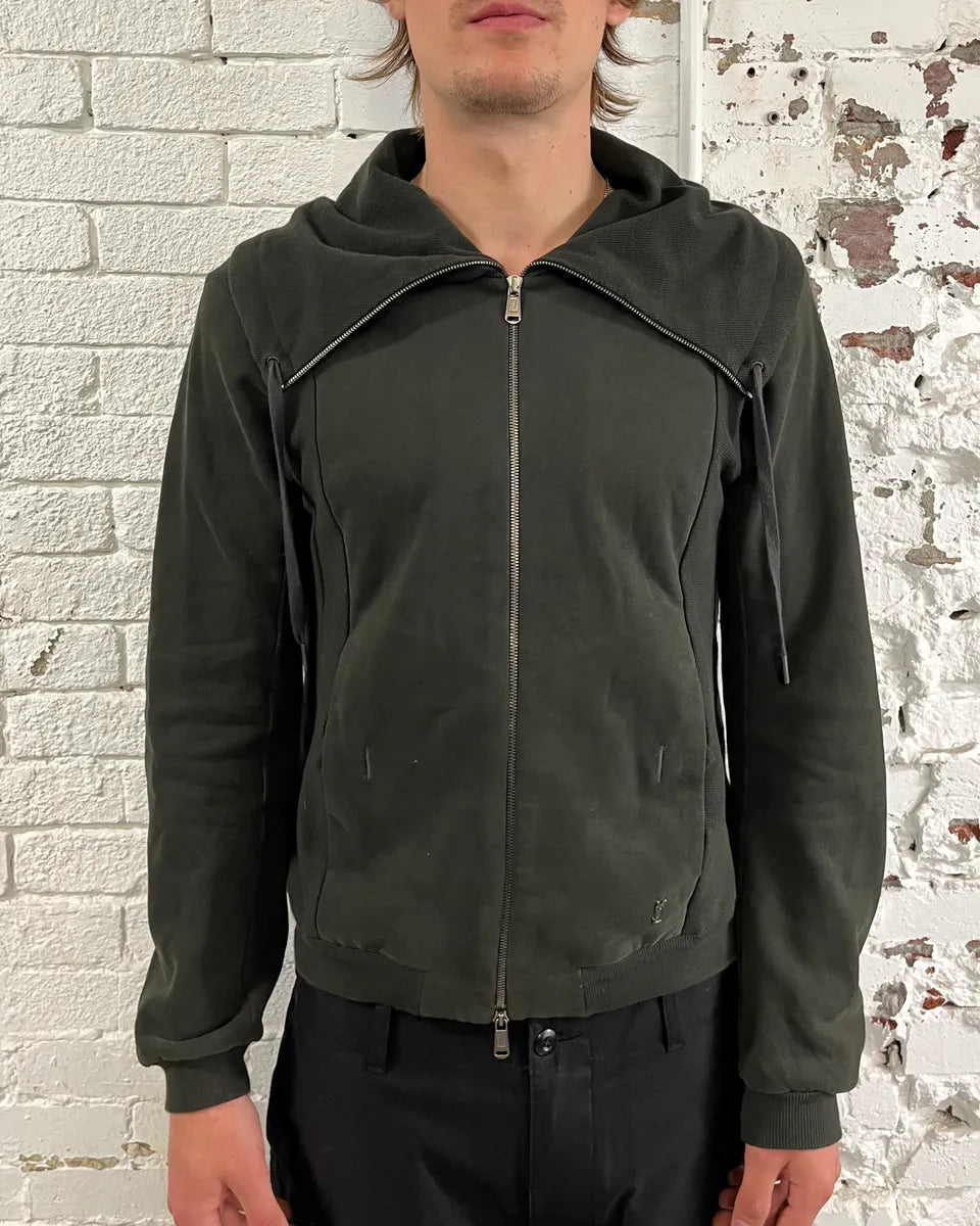 2000s Yves Saint Laurent Khaki High Collar Zip-up Sweater FPESJAo 2
