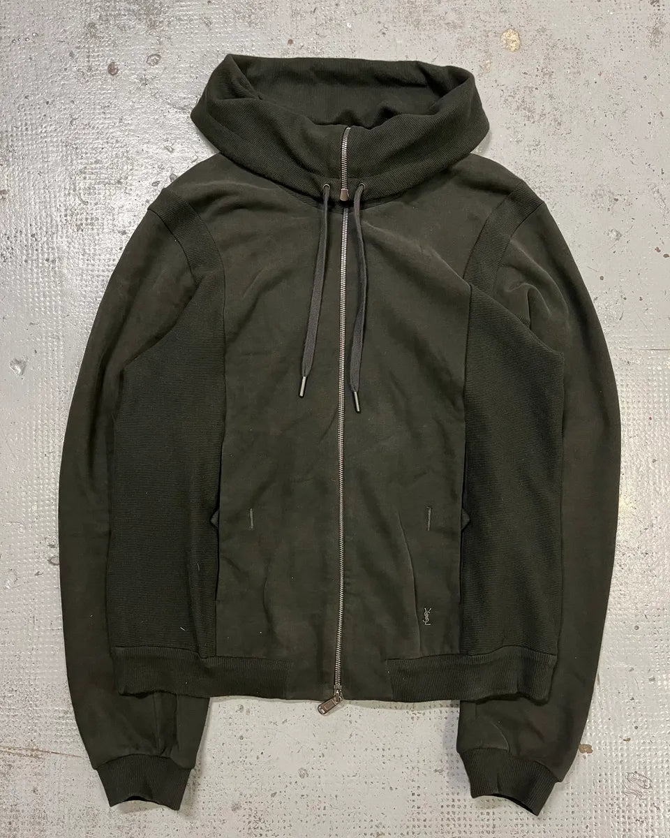 2000s Yves Saint Laurent Khaki High Collar Zip-up Sweater FPESJAo 4
