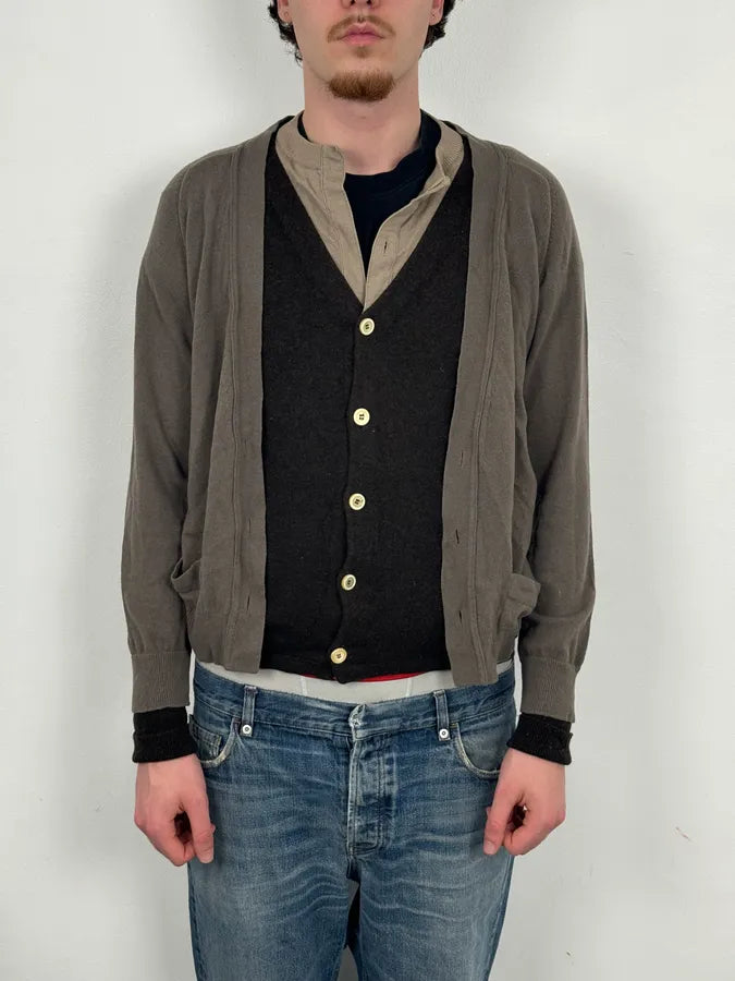 2000s Yves Saint Laurent Layered Beige & Brown Wool Cardigan JoKIPyi 1