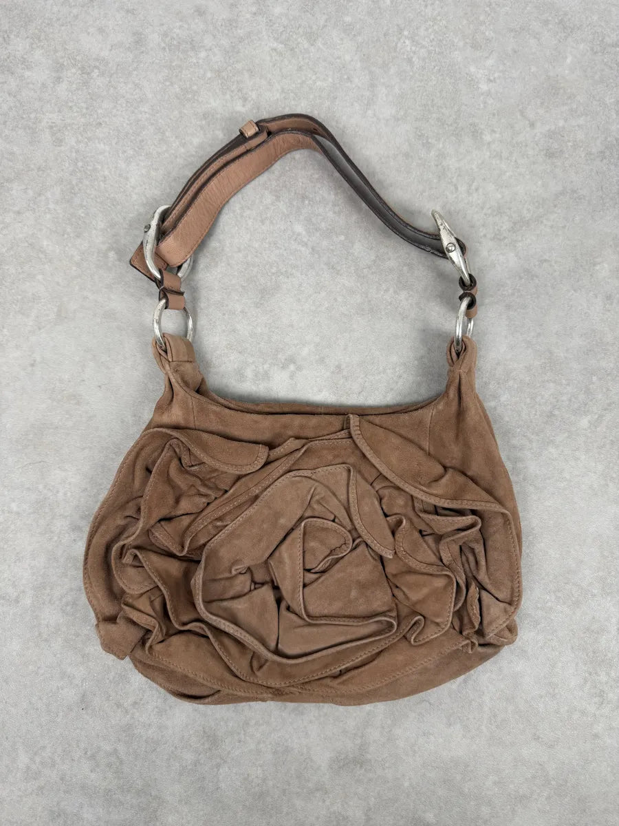 2000s Yves Saint Laurent Mauve Purple Flower Suede Leather Bag QAdQDOb 0