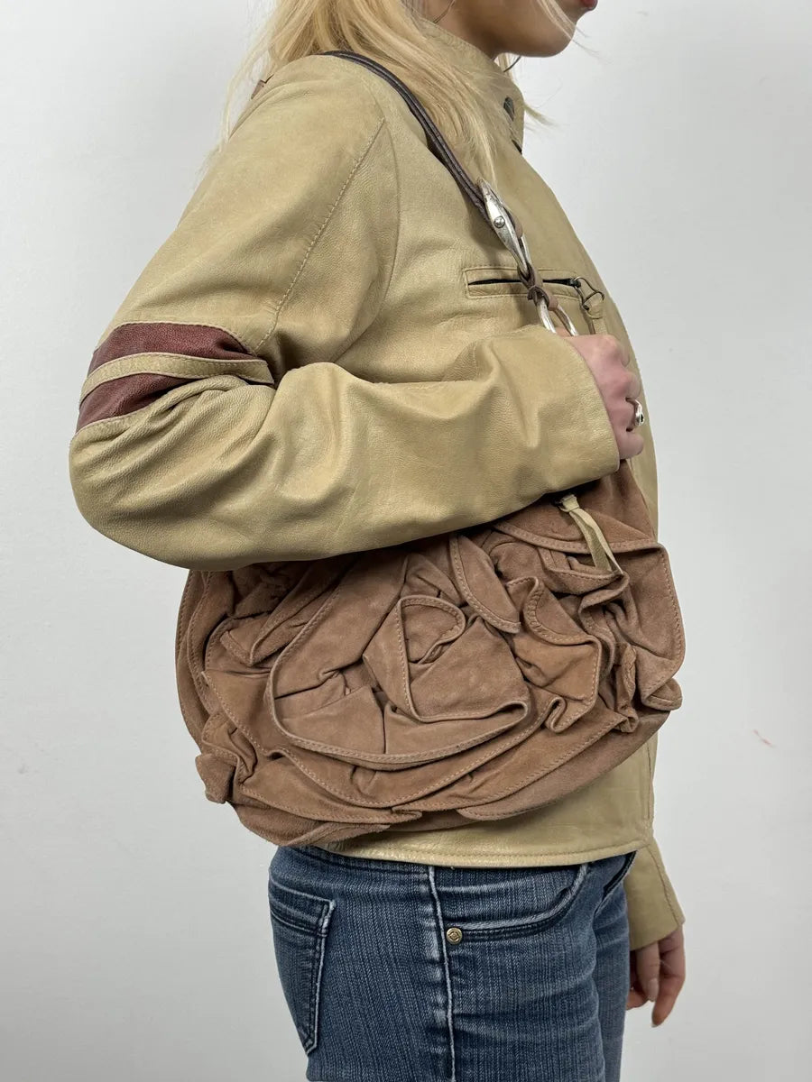 2000s Yves Saint Laurent Mauve Purple Flower Suede Leather Bag QAdQDOb 1