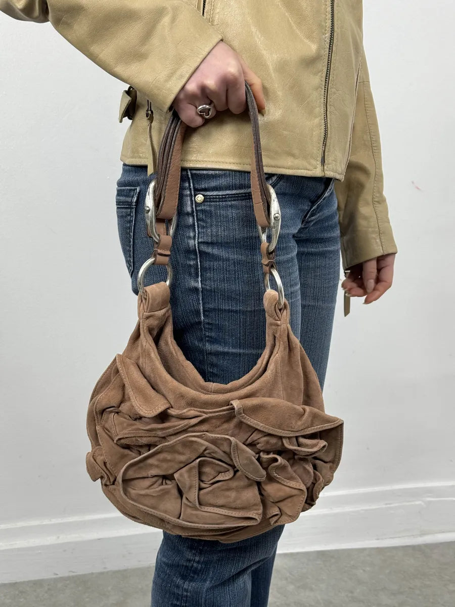 2000s Yves Saint Laurent Mauve Purple Flower Suede Leather Bag QAdQDOb 3