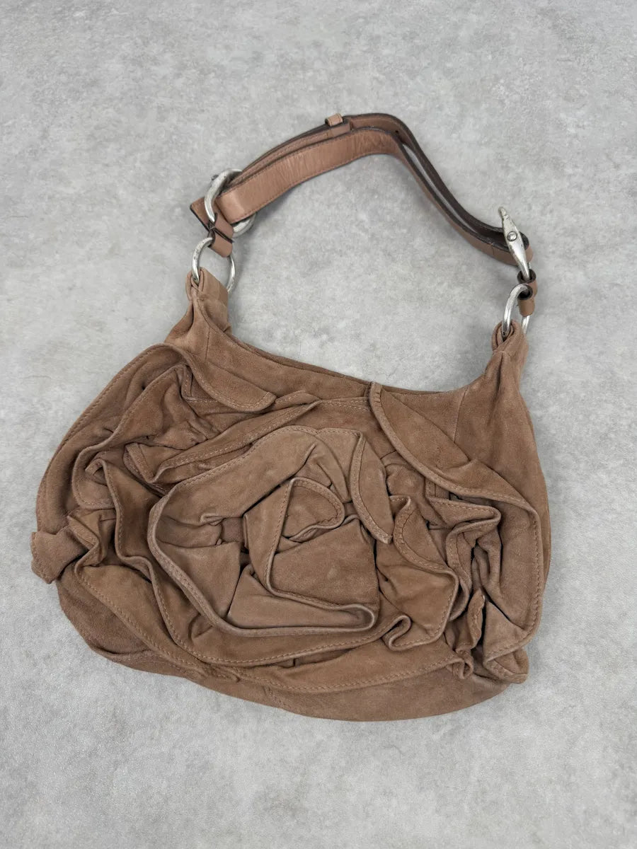 2000s Yves Saint Laurent Mauve Purple Flower Suede Leather Bag QAdQDOb 4