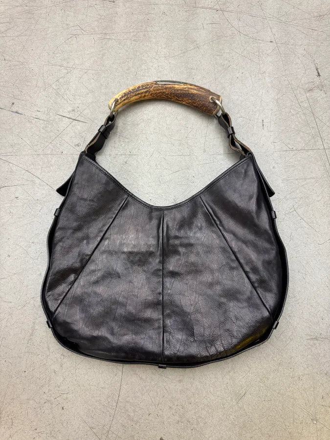 2000s Yves Saint Laurent Mombasa Black Leather Horn Handle Bag hrJiNHQ 0