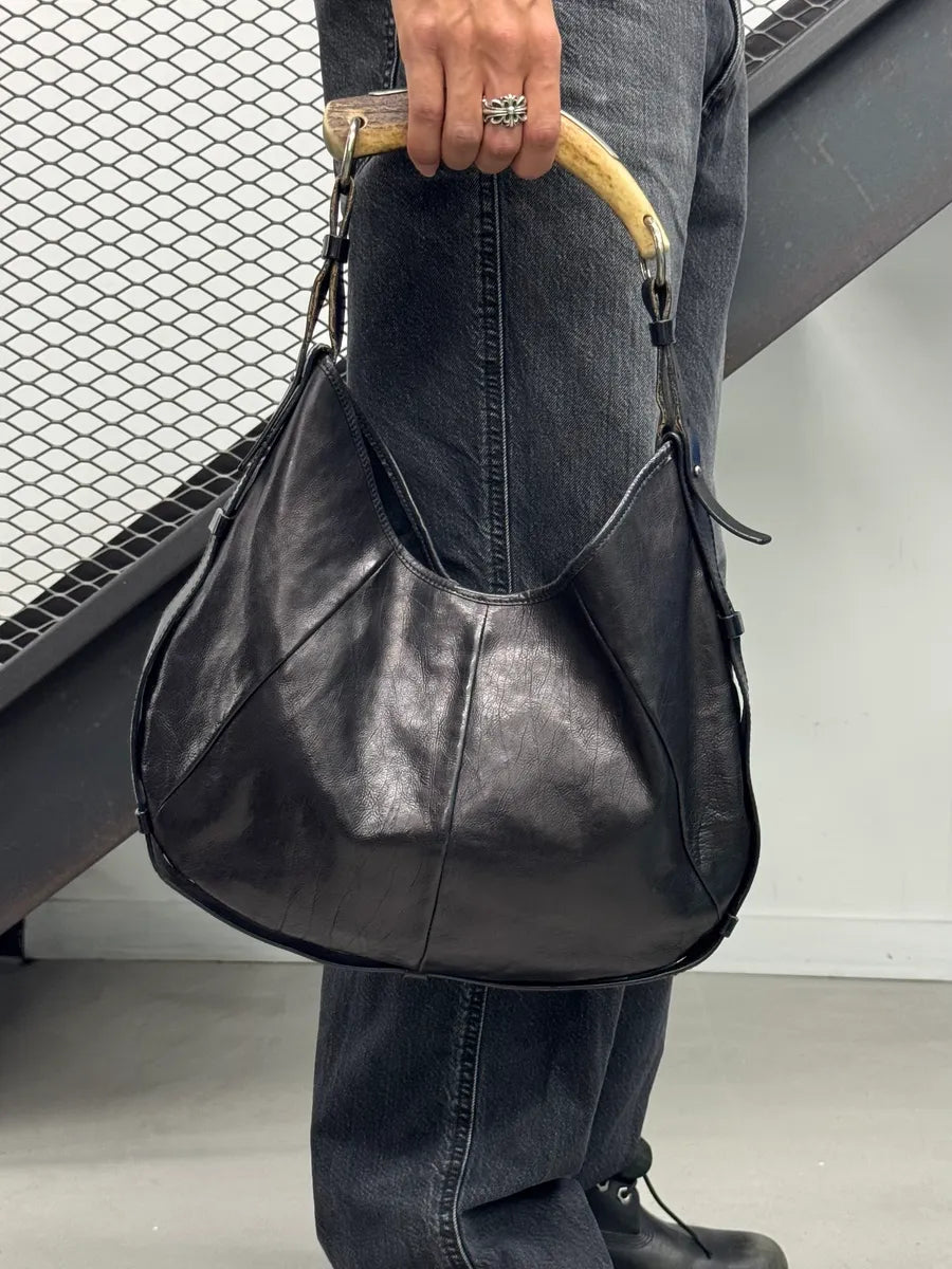 2000s Yves Saint Laurent Mombasa Black Leather Horn Handle Bag hrJiNHQ 1
