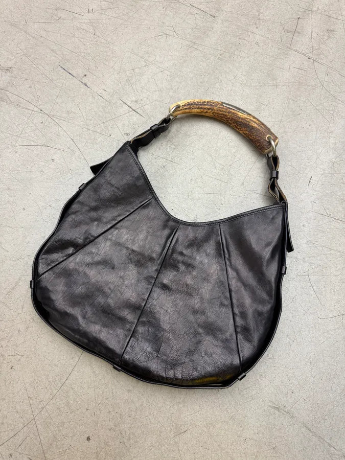2000s Yves Saint Laurent Mombasa Black Leather Horn Handle Bag hrJiNHQ 2