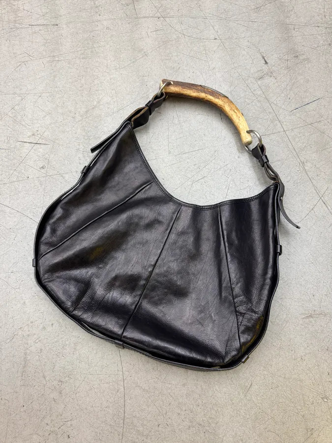 2000s Yves Saint Laurent Mombasa Black Leather Horn Handle Bag hrJiNHQ 6