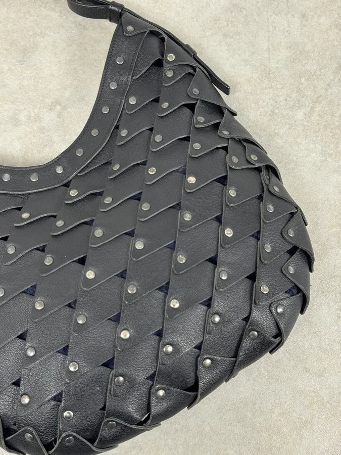 2000s Yves Saint Laurent Mombasa Black Leather Rivet Studded Horn Handle Bag EnTtcGV 5