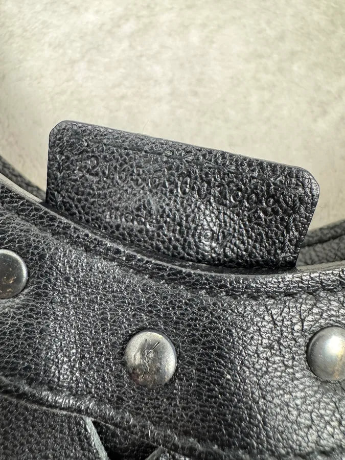 2000s Yves Saint Laurent Mombasa Black Leather Rivet Studded Horn Handle Bag EnTtcGV 7