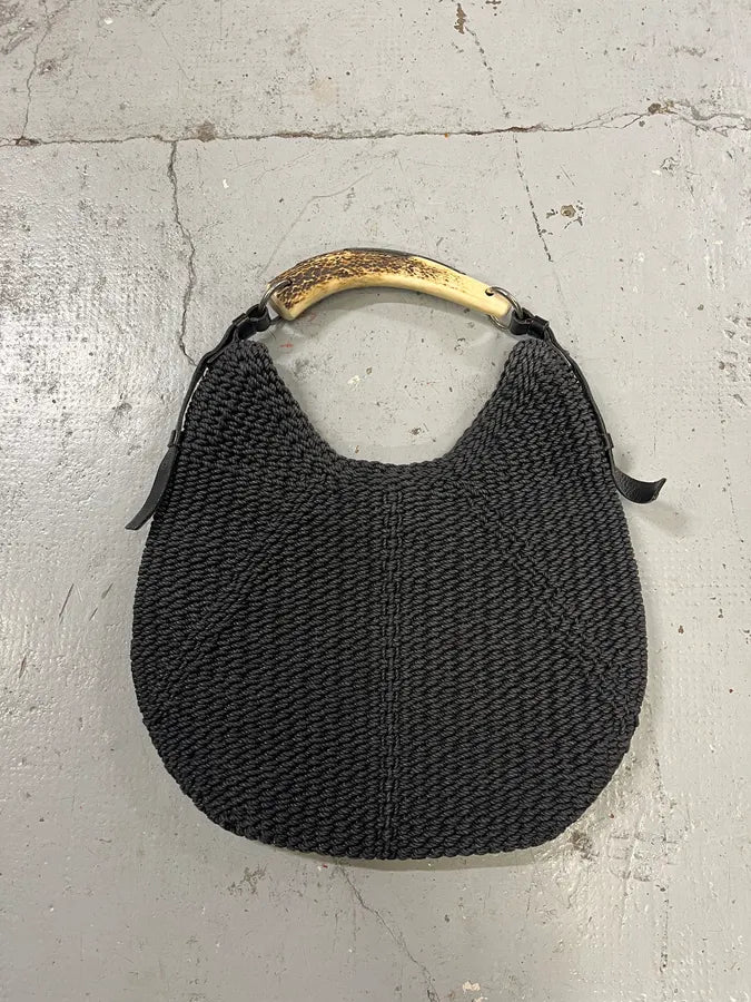 2000s Yves Saint Laurent Mombasa Black Woven Knot Horn Handle Bag RhHZKBa 0