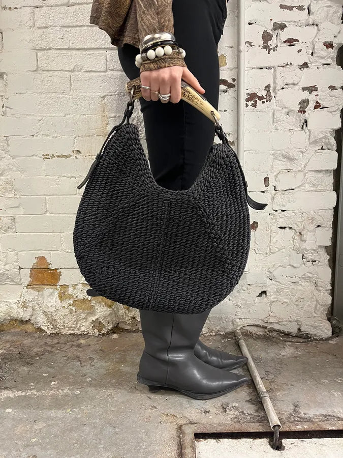 2000s Yves Saint Laurent Mombasa Black Woven Knot Horn Handle Bag RhHZKBa 1
