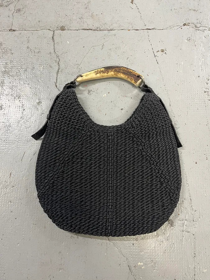 2000s Yves Saint Laurent Mombasa Black Woven Knot Horn Handle Bag RhHZKBa 4