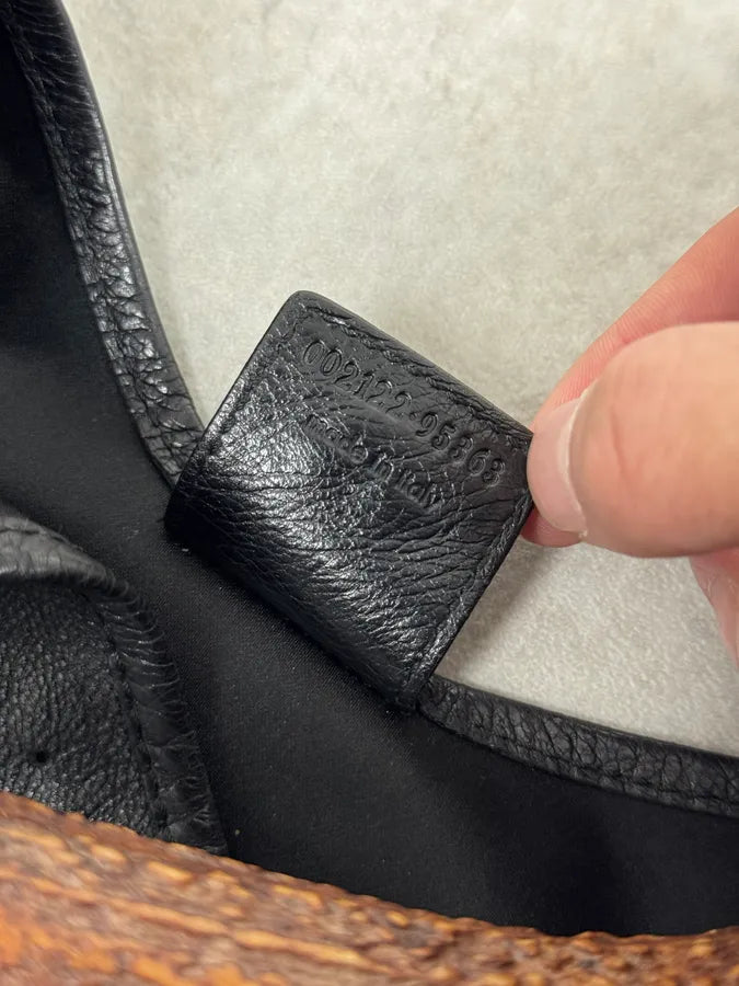 2000s Yves Saint Laurent Mombasa Embossed Flowers Black Leather Horn Handle Bag cISIIiZ 10