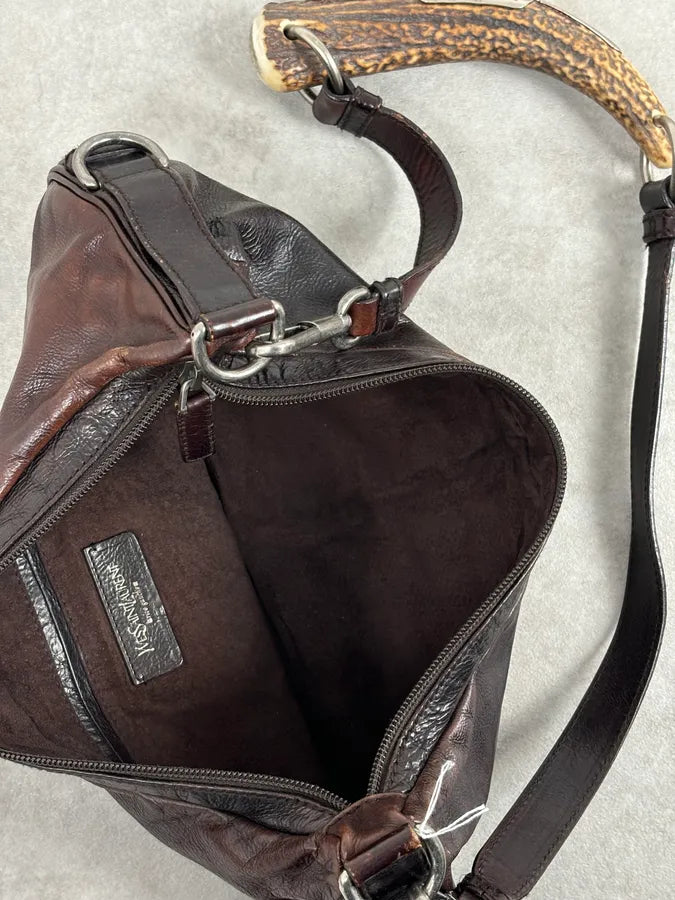 2000s Yves Saint Laurent Mombasa Organic Horn Brown Leather Crossbody Bag bMUmHkh 7