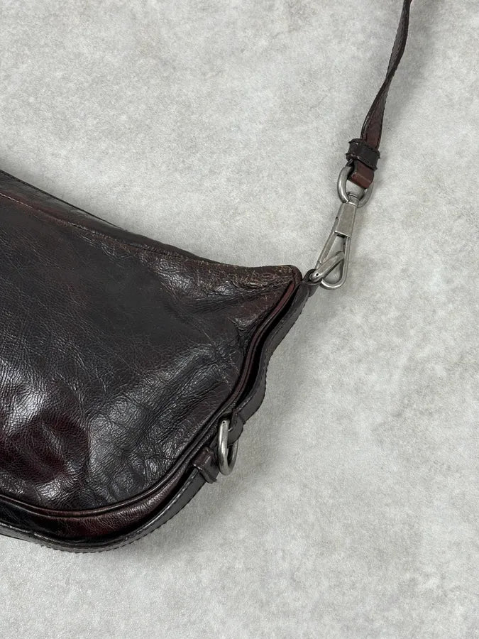 2000s Yves Saint Laurent Mombasa Organic Horn Brown Leather Crossbody Bag bMUmHkh 5