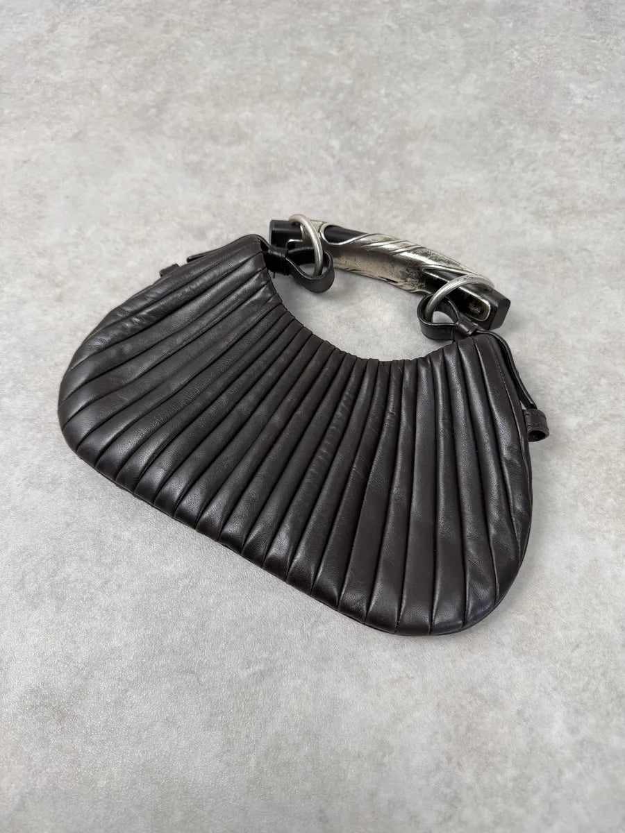2000s Yves Saint Laurent Mombasa Pleats Black Leather Handle Bag iwJdwNy 1