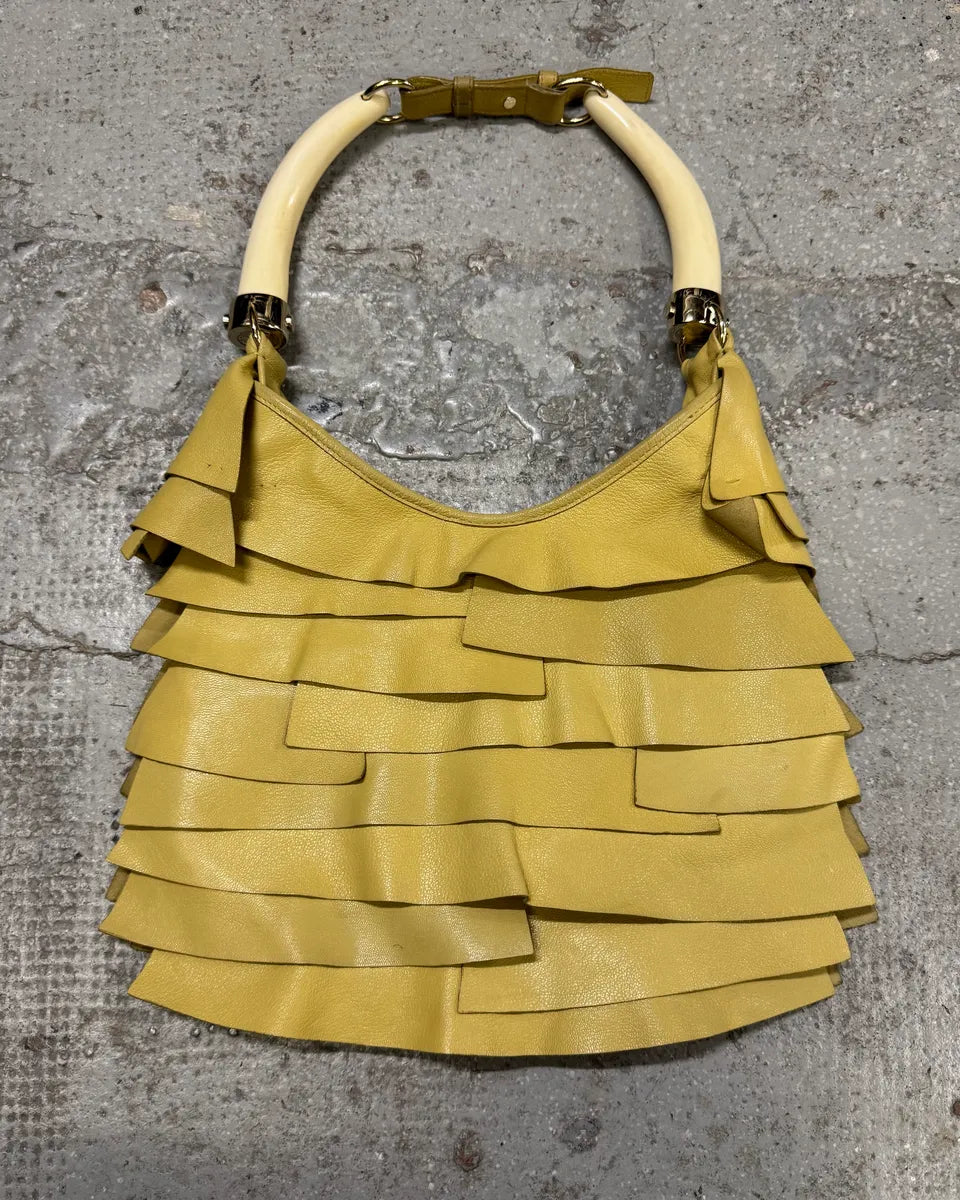 2000s Yves Saint Laurent Mombasa Saint Tropez Yellow Leather Handle Bag oQIUuiq 1