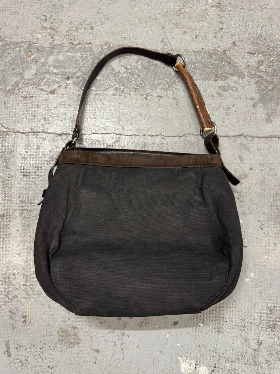 2000s Yves Saint Laurent Mombasa Tom Ford Organic Horn Handle Black Canva Bag IkwXFyi 0