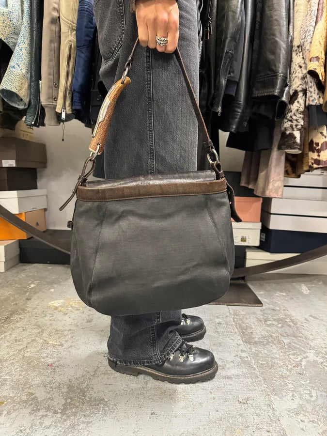 2000s Yves Saint Laurent Mombasa Tom Ford Organic Horn Handle Black Canva Bag IkwXFyi 1