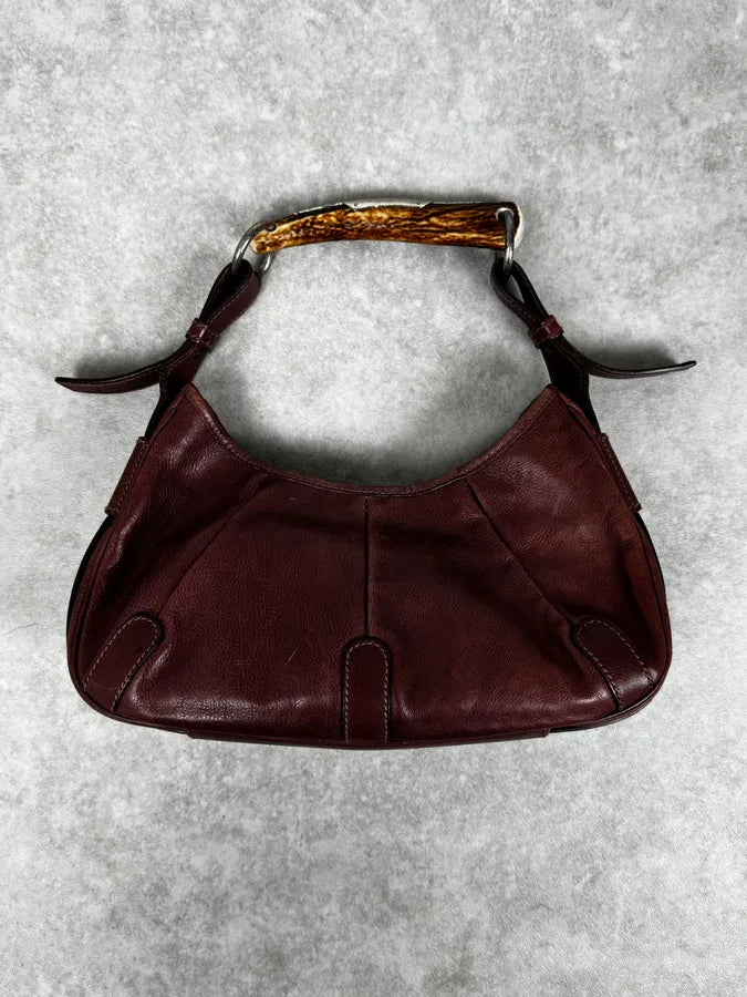 2000s Yves Saint Laurent Mombasa Wine Leather Handle Bag faheuxc 3