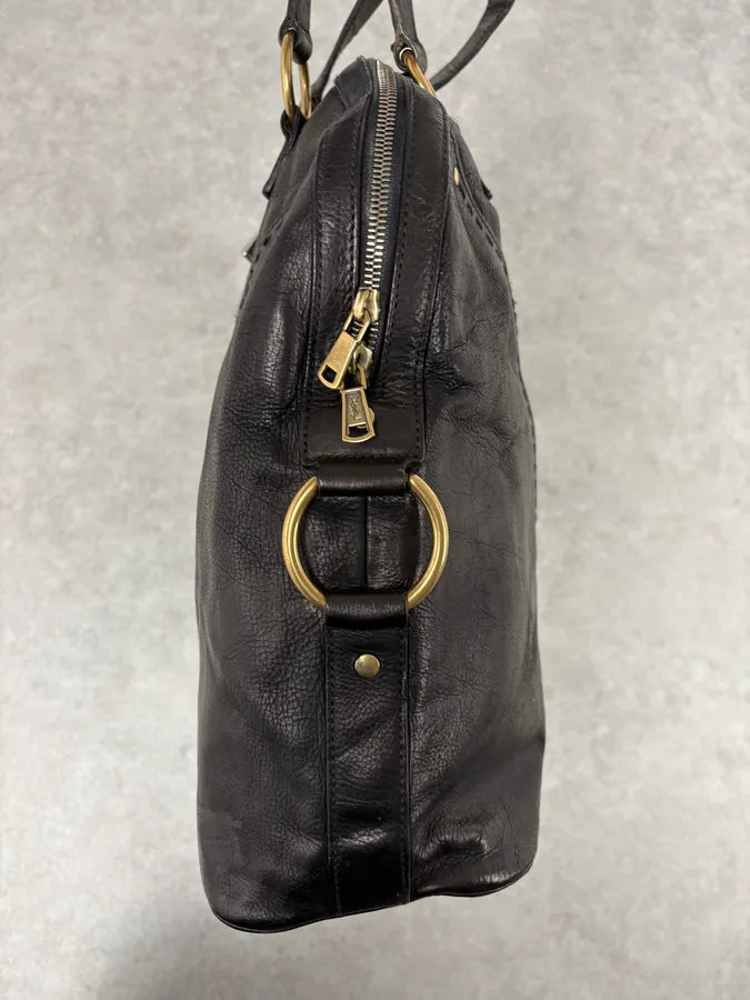 2000s Yves Saint Laurent Star Black Shiny Leather Handle Bag YcNQFpb 8