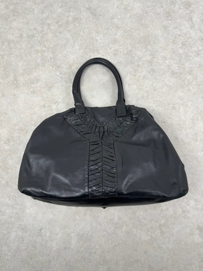 2000s Yves Saint Laurent Muse Pleats Black Leather Handle Bag doYedYi 0