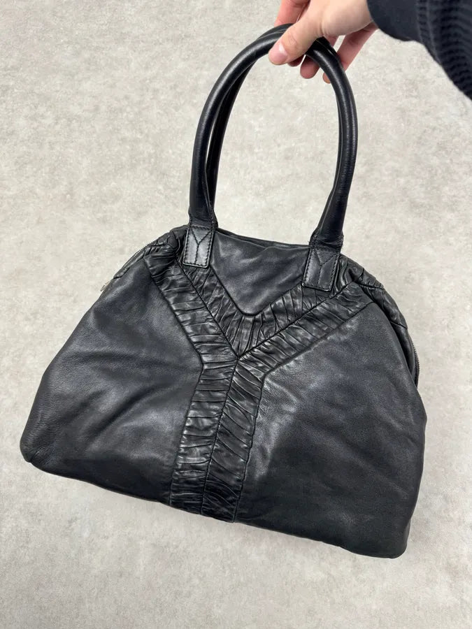 2000s Yves Saint Laurent Muse Pleats Black Leather Handle Bag doYedYi 1