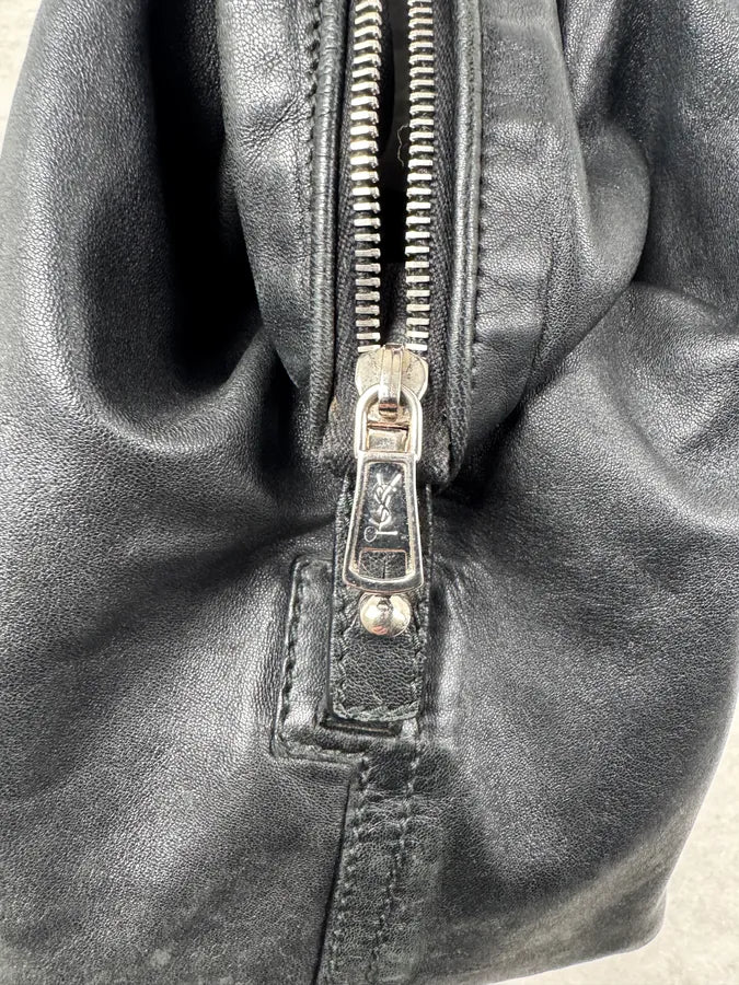 2000s Yves Saint Laurent Muse Pleats Black Leather Handle Bag doYedYi 3
