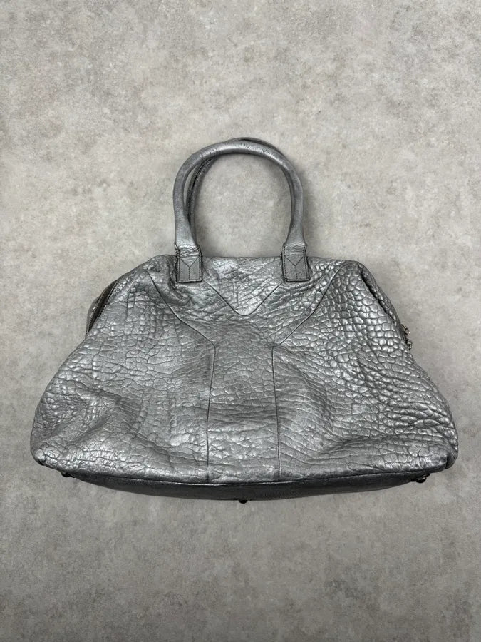 2000s Yves Saint Laurent Muse Silver Grain Leather Handle Bag tNtOOVK 1