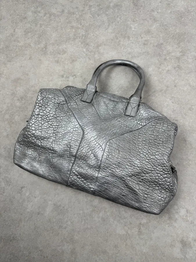 2000s Yves Saint Laurent Muse Silver Grain Leather Handle Bag tNtOOVK 2
