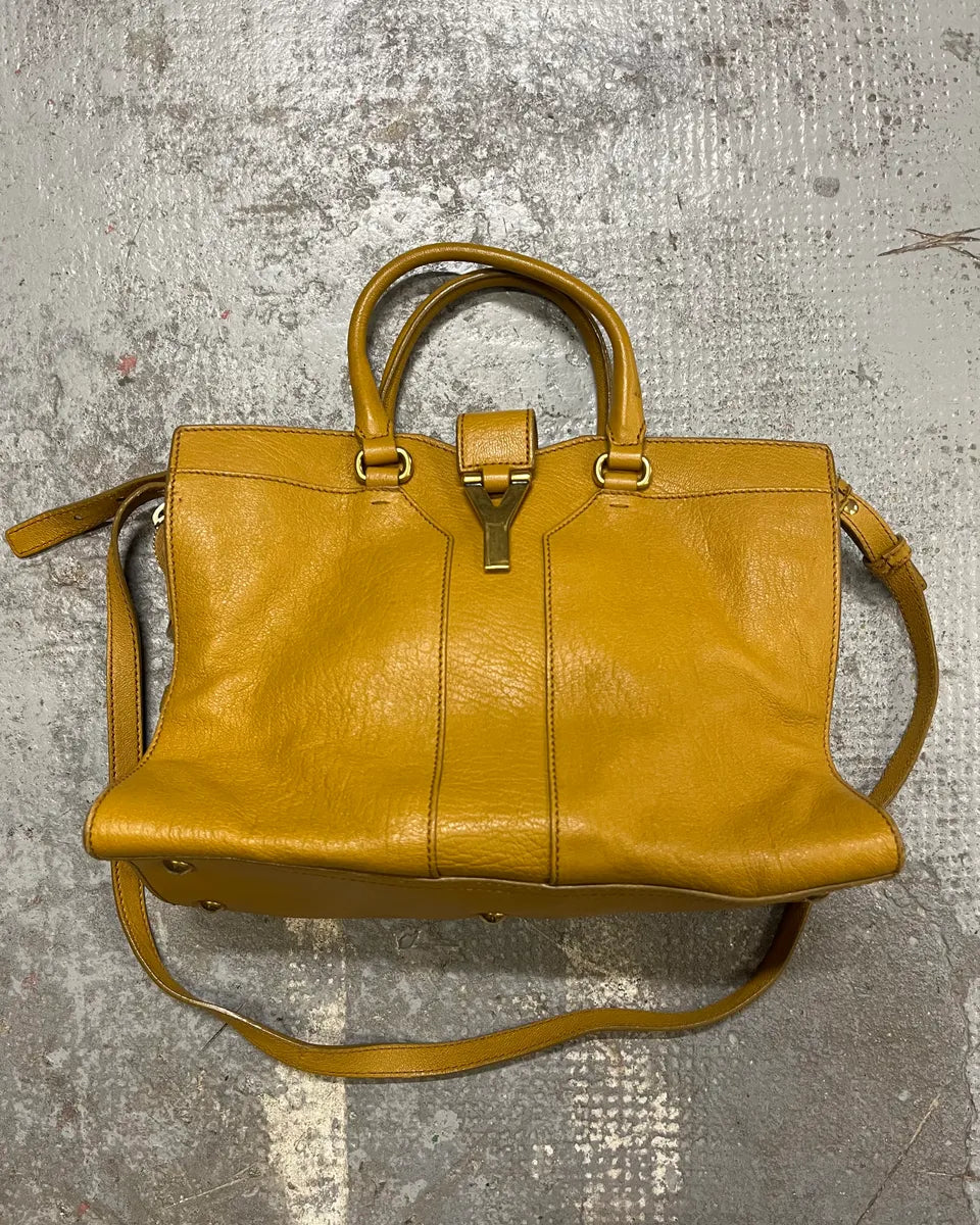 2000s Yves Saint Laurent Mustard Leather Y-Logo Handle Bag qFuzDmi 0