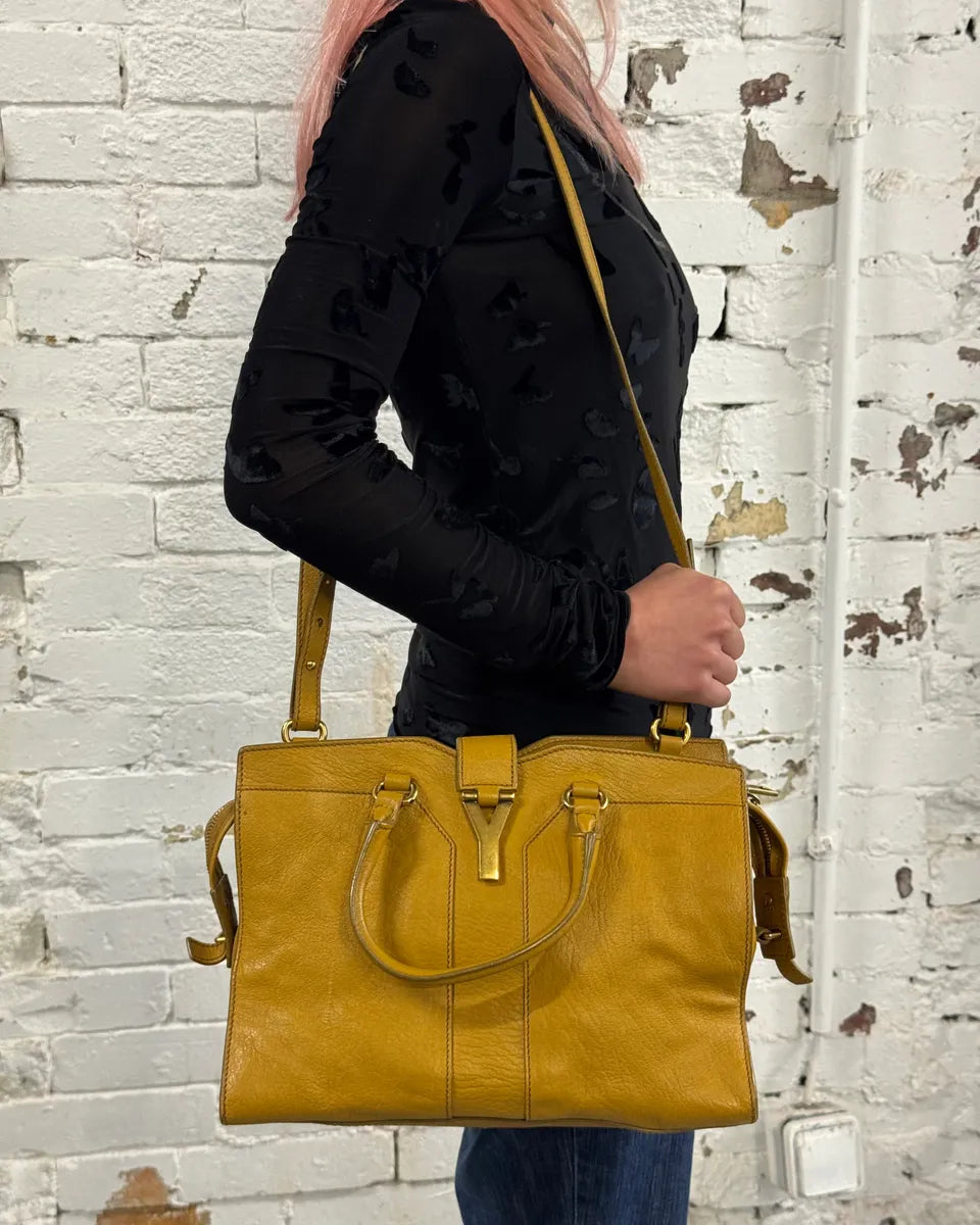2000s Yves Saint Laurent Mustard Leather Y-Logo Handle Bag qFuzDmi 2