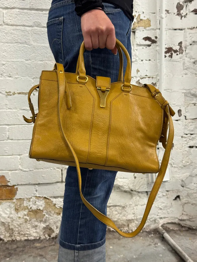 2000s Yves Saint Laurent Mustard Leather Y-Logo Handle Bag qFuzDmi 3