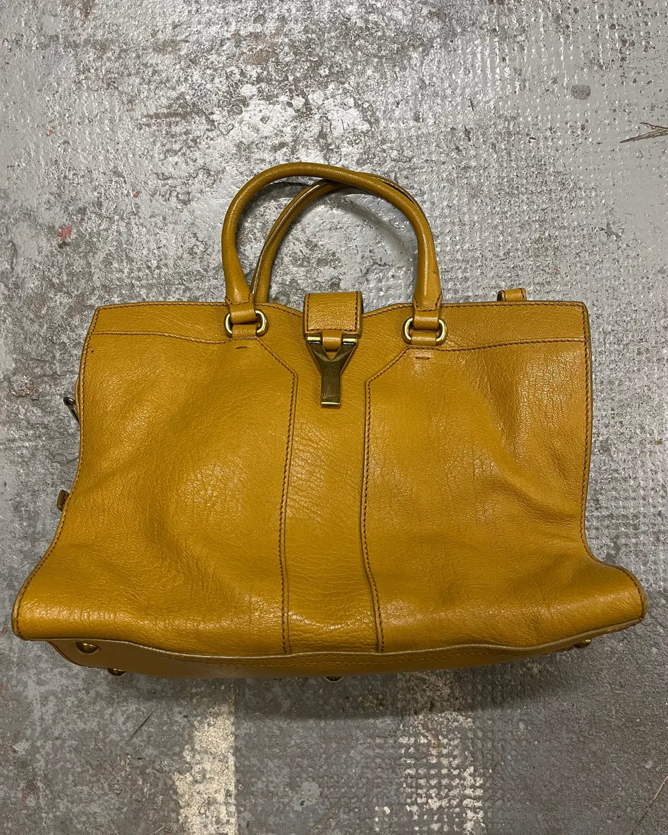 2000s Yves Saint Laurent Mustard Leather Y-Logo Handle Bag qFuzDmi 4