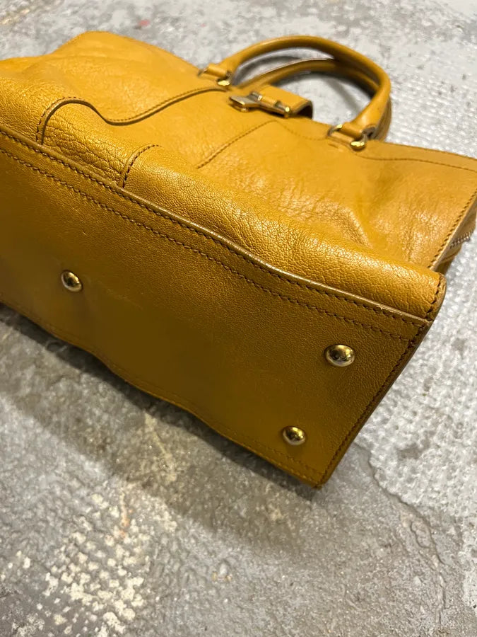 2000s Yves Saint Laurent Mustard Leather Y-Logo Handle Bag qFuzDmi 6