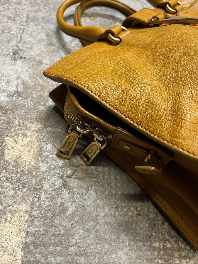 2000s Yves Saint Laurent Mustard Leather Y-Logo Handle Bag qFuzDmi 7