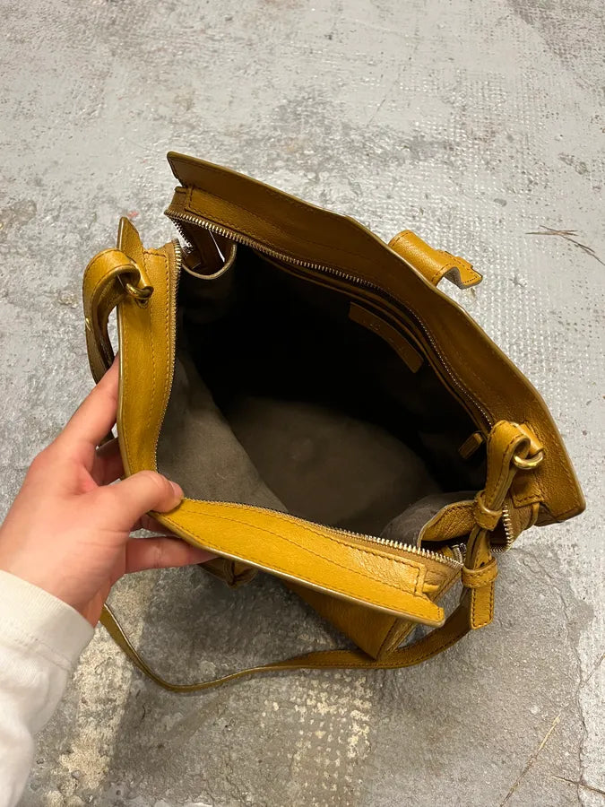 2000s Yves Saint Laurent Mustard Leather Y-Logo Handle Bag qFuzDmi 9