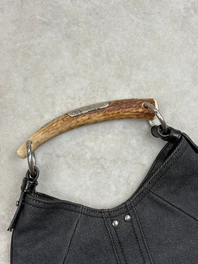 2000s Yves Saint Laurent Navy Denim Mombasa Horn Handle Bag hoKmgHA 4