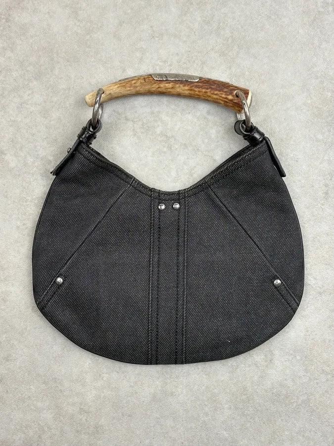 2000s Yves Saint Laurent Navy Denim Mombasa Horn Handle Bag hoKmgHA 0