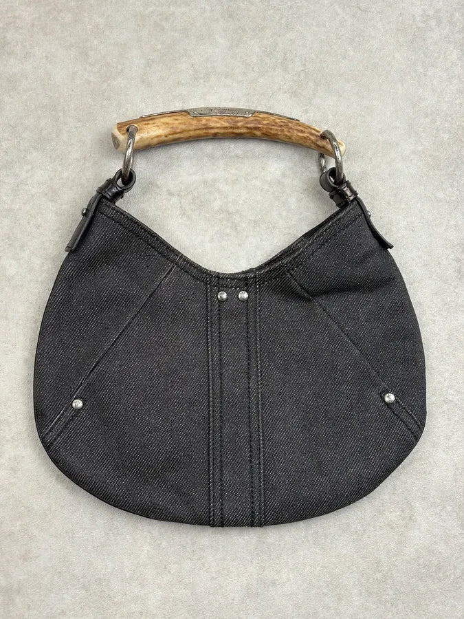 2000s Yves Saint Laurent Navy Denim Mombasa Horn Handle Bag hoKmgHA 5