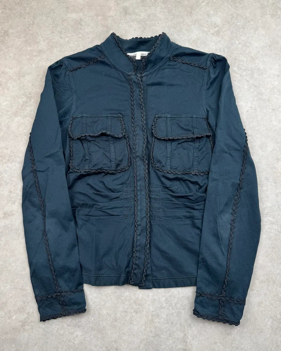 2000s Yves Saint Laurent Navy Embroidered Cargo Shirt Jacket fCaNuJt 0