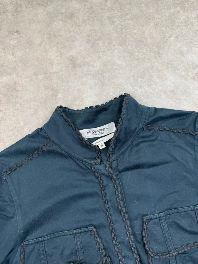 2000s Yves Saint Laurent Navy Embroidered Cargo Shirt Jacket fCaNuJt 4