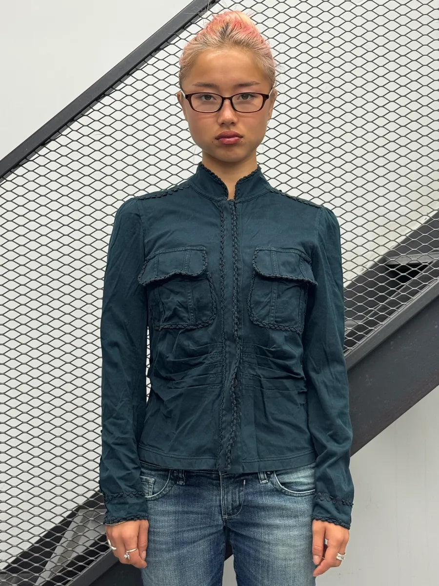 2000s Yves Saint Laurent Navy Embroidered Cargo Shirt Jacket fCaNuJt 1