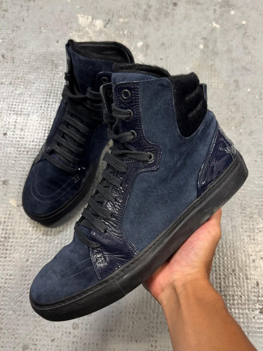 2000s Yves Saint Laurent Navy Suede Leather High Sneakers ixoIuzB 0