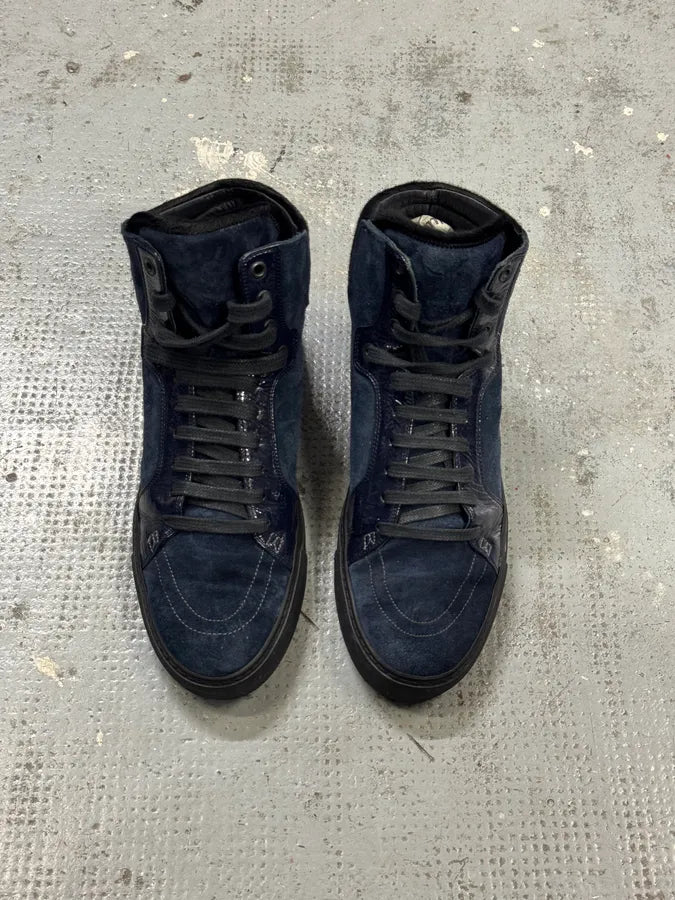 2000s Yves Saint Laurent Navy Suede Leather High Sneakers ixoIuzB 1