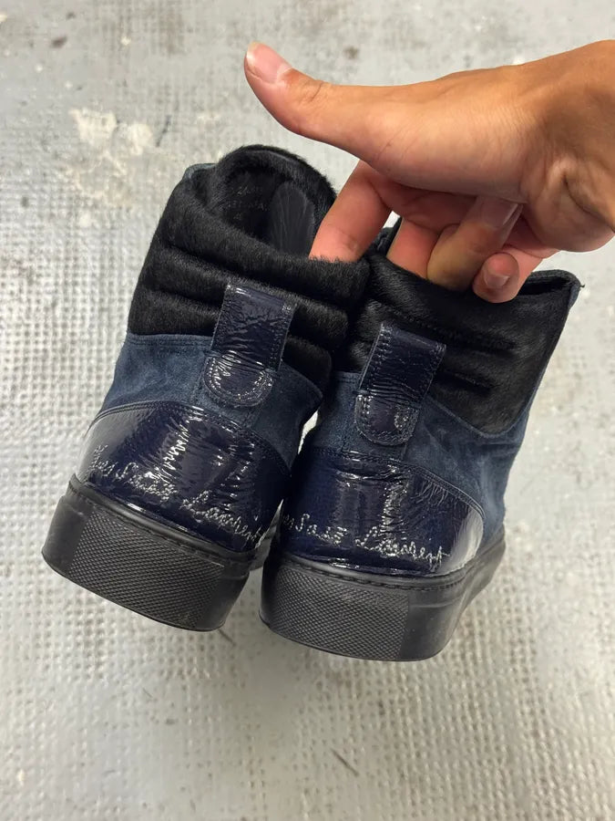 2000s Yves Saint Laurent Navy Suede Leather High Sneakers ixoIuzB 2