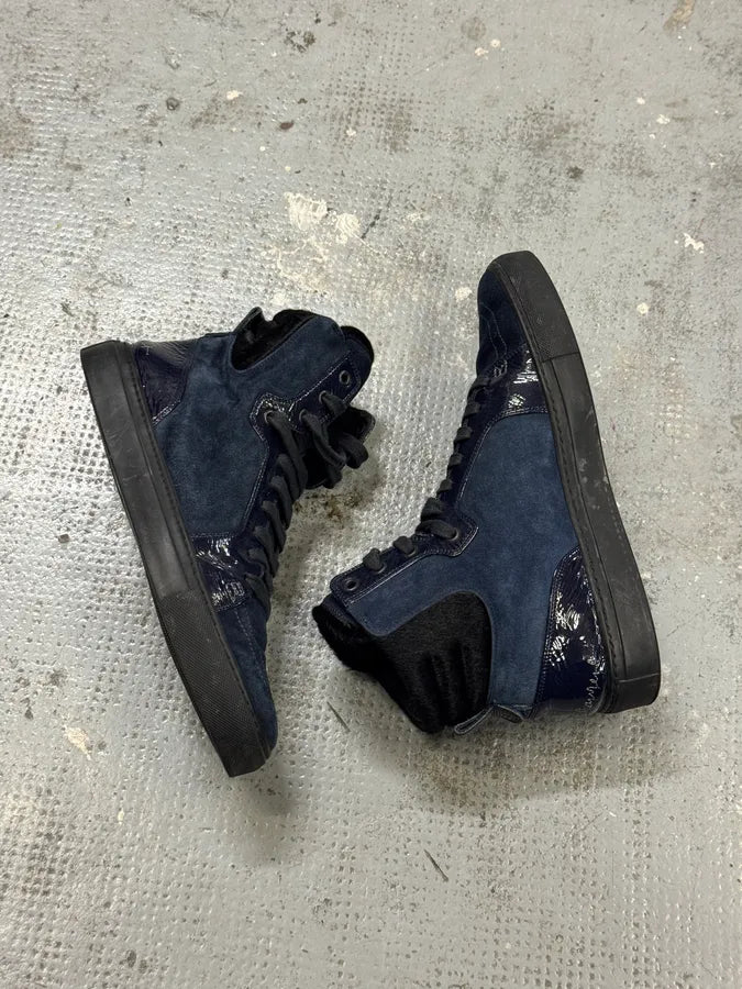 2000s Yves Saint Laurent Navy Suede Leather High Sneakers ixoIuzB 3