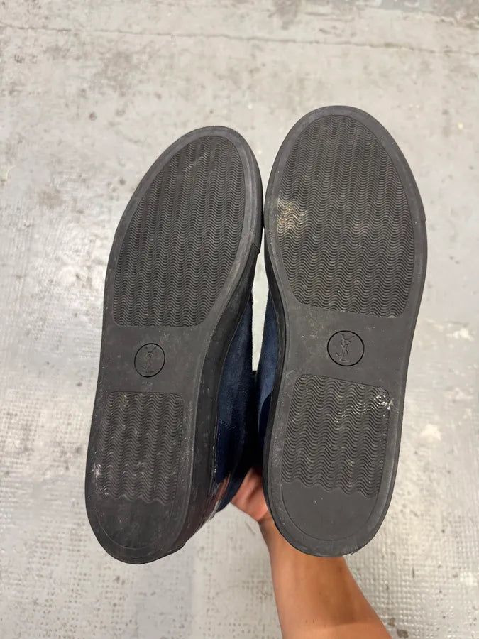 2000s Yves Saint Laurent Navy Suede Leather High Sneakers ixoIuzB 4