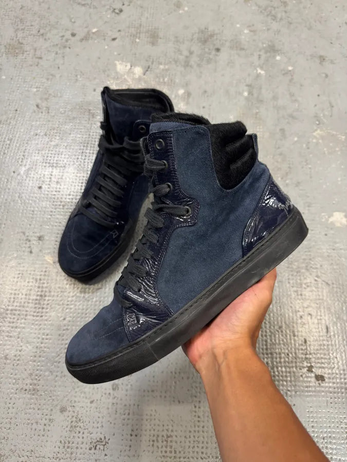 2000s Yves Saint Laurent Navy Suede Leather High Sneakers ixoIuzB 5